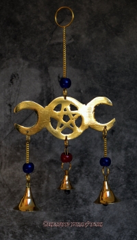 Hexenshop Dark Phönix Windspiel mit Triple Moon Pentagramm und Perlen